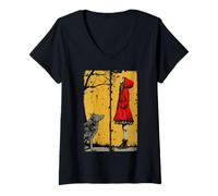 Mujer Caperucita Roja y el Lobo Camiseta Cuello V