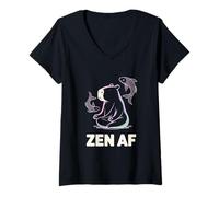 Mujer Capiba Zen AF Meditación Yoga Pose Pez Espiritual Namaste Camiseta Cuello V
