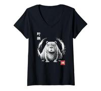 Mujer Capibara Enojada Círculo Zen japonés Camiseta Cuello V