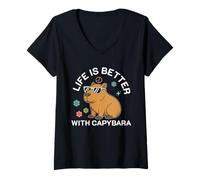 Mujer Capibara para mujeres, niñas, hijas, la vida es mejor con capy Camiseta Cuello V