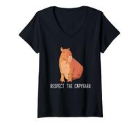 Mujer Capibara Respeto Meme Retro Roedor Vida Silvestre Humor Arte Camiseta Cuello V