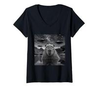 Mujer Capibara Selfie con ovnis extraños Camiseta Cuello V