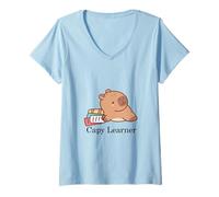 Mujer Capibara Tierna Leyendo Tranquila Camiseta Cuello V