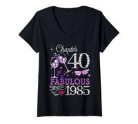 Mujer Capítulo 40 Fabulous Since 1985 40th Birthday Queen Camiseta Cuello V