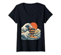 Mujer Cappuccino Assassino Japonés Wave Art Ninja Coffee Lover Camiseta Cuello V