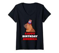 Mujer Cappy Birthday America 250 Years Cute Capybara American Camiseta Cuello V