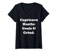 Mujer Capricorn Hustle: Goals & Grind Motivation Camiseta Cuello V