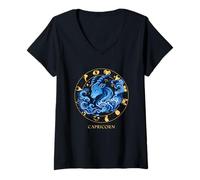 Mujer Capricornio Zodiaco Astrología Horóscopo Constelación Celestial Camiseta Cuello V