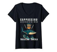 Mujer Capuchino Asesino Tralalero Tralala Italiano Brainrot Meme Camiseta Cuello V