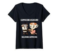 Mujer Capuchino Assassino & Bailarina Divertido Italiano Brainrot Meme Camiseta Cuello V