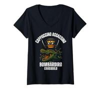 Mujer Capuchino Assassino Bombardiro Crocodilo Italiano Brainrot Camiseta Cuello V