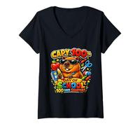 Mujer Capybara 100 días de Clases Capy 100 Days Smarter Cute Camiseta Cuello V