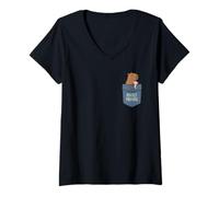Mujer Capybara Axolotl Pocket Cute Animal para niños y niñas Camiseta Cuello V