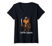 Mujer Capybara Call Me Capytain Pirata Animal Lover Niños Niñas Niño Camiseta Cuello V