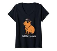 Mujer Capybara Call Me Capytain Pirata Animal Lover Niños Niñas Niño Camiseta Cuello V