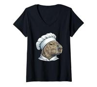 Mujer Capybara Chef Cocina Gráfico De Dibujos Camiseta Cuello V