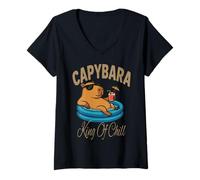 Mujer Capybara Chill Vibes Rey de la Relajación - Animal Divertido Camiseta Cuello V