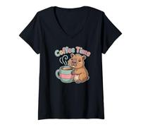 Mujer Capybara Coffee Time Cute Capy Funny Cita Amante de los Animales Camiseta Cuello V