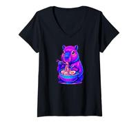 Mujer Capybara Fideos Ramen Comida Japonesa Japón Camiseta Cuello V