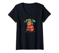Mujer Capybara Gamer Video Game Pet Pig Rat Wasserschwein Camiseta Cuello V
