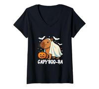 Mujer Capybara Halloween lindo disfraz de fantasma CapyBOO-ra Camiseta Cuello V