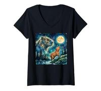 Mujer Capybara Howling at The Moon Night Sky Animal Art Camiseta Cuello V
