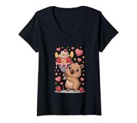 Mujer Capybara - Lindo diseño con Taza de Helado Camiseta Cuello V