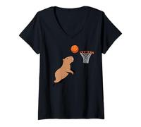 Mujer Capybara Playing Sports Wild Animal Rodents Basketball Camiseta Cuello V