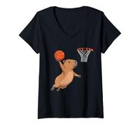 Mujer Capybara Playing Sports Wild Animal Rodents Basketball Camiseta Cuello V