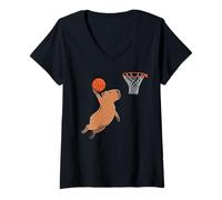 Mujer Capybara Playing Sports Wild Animal Rodents Basketball Camiseta Cuello V