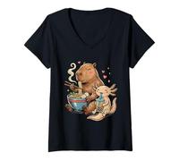 Mujer Capybara Ramen Axolotl Boba Kawaii Animales Monos Camiseta Cuello V