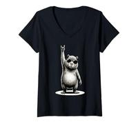 Mujer Capybara Retro Rock On Rock and Roll Funny Capybara Camiseta Cuello V