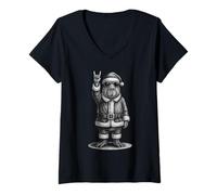 Mujer Capybara Rock Music Navidad Amante de los Animales Camiseta Cuello V