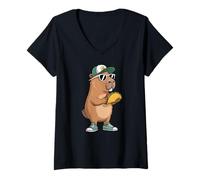 Mujer Capybara Rodents Kids Eating Taco Funny Capybaras Camiseta Cuello V
