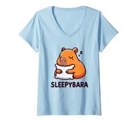Mujer Capybara Sleep Shirt Sleepybara Nightdress Capybara Sleep Camiseta Cuello V
