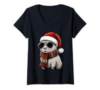 Mujer Capybara Sombrero de Santa Bufanda a Cuadros Gafas de Sol Sombras Amante Camiseta Cuello V