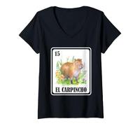 Mujer Capybara Tarjeta Divertida El Carpincho Arte Animal Español Camiseta Cuello V