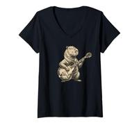 Mujer Capybara Tocando la Guitarra eléctrica Classic Superstar Fun Capy Camiseta Cuello V