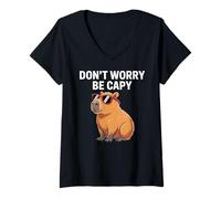 Mujer Capybara Vintage Retro Style Awesome Don't Worry, Be Capy Camiseta Cuello V