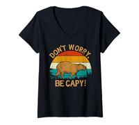 Mujer Capybara Vintage Retro Style Awesome Don't Worry, Be Capy Camiseta Cuello V