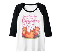 Mujer Capybaras Kawaii para niñas y fanáticos de los Animales Camiseta Manga Raglan