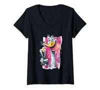 Mujer Cara de Avestruz Divertida Graffiti Pop Personaje gráfico pájaro Goofy Camiseta Cuello V