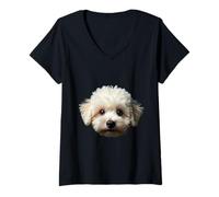 Mujer Cara de bichón para perro frise negro Camiseta Cuello V