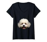 Mujer Cara de bichón para perro frise negro Camiseta Cuello V