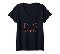Mujer Cara de Gato Invisible Coral Color Gráfico Camiseta Cuello V