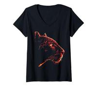 Mujer Cara de Leopardo, Vida Silvestre, diseño de Retrato de Animales Camiseta Cuello V