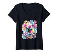 Mujer Cara de Payaso Loco Graffiti Pop Personaje gráfico Arte Divertido Camiseta Cuello V