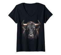 Mujer Cara De Toro Granja Ganado Animal Natur Camiseta Cuello V