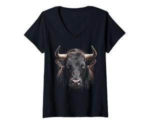 Mujer Cara De Toro Granja Ganado Animal Natur Camiseta Cuello V