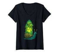 Mujer Caracol del Bosque Que Lleva Mini Prado caprichosa Obra de Arte de fantasía Camiseta Cuello V